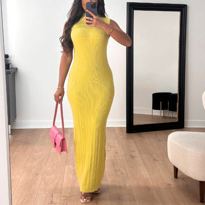 Vestido informal de punto sin mangas con cuello redondo para mujer