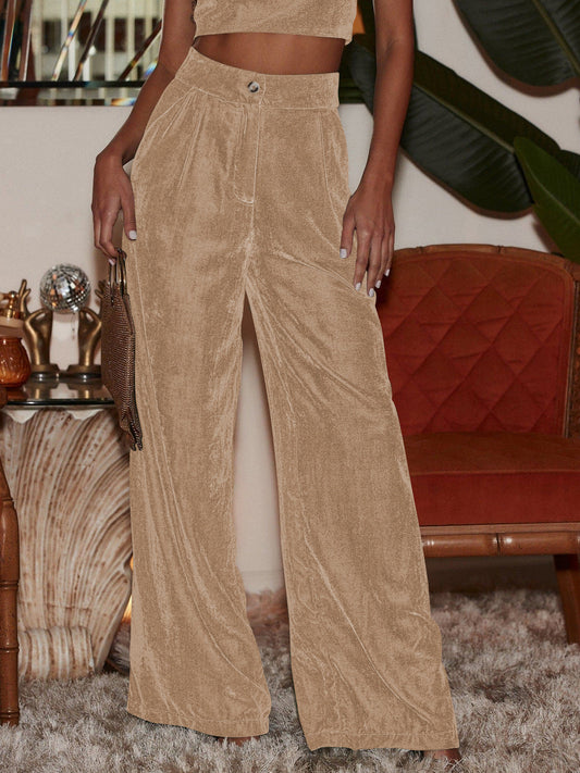 Pantalones de felpa de color liso holgados e informales a la moda para mujer