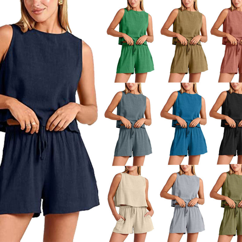 Conjunto de dos piezas formado por camiseta sin mangas y pantalones cortos de cintura alta, para mujer, estilo informal, para vacaciones de verano