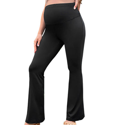 Pregnant Women Fashion Casual Solid Color High Waist Belly Trousers