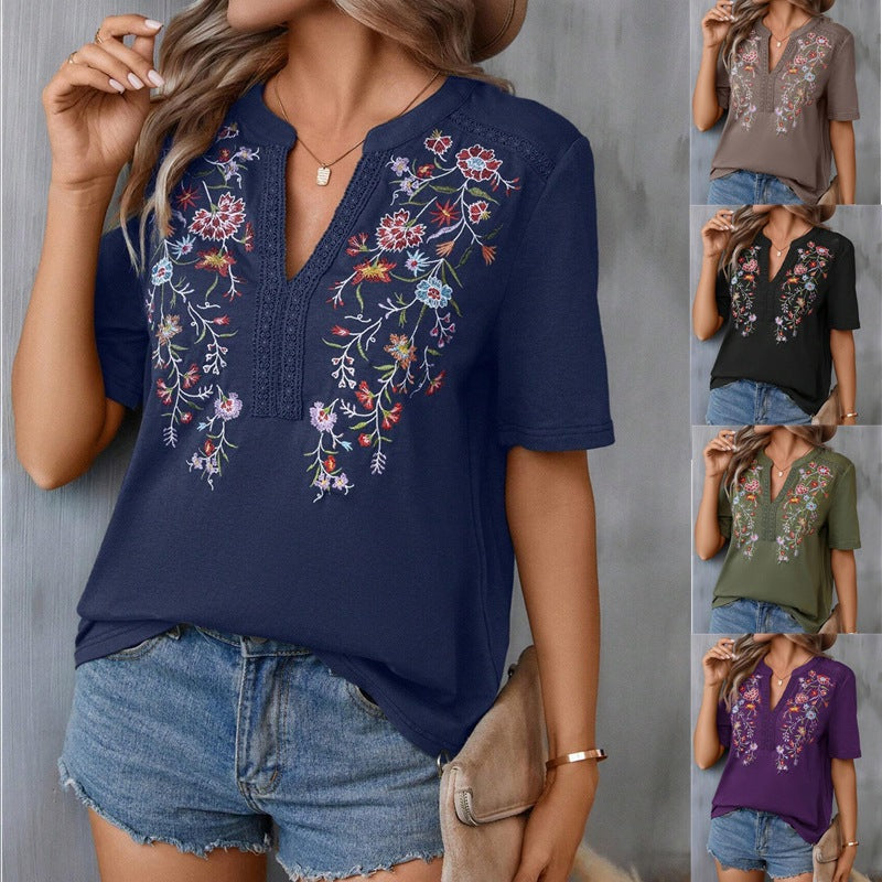 Blusas casuales con bordado de encaje para mujer