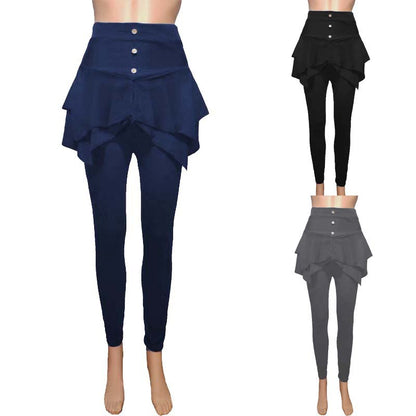 Women Casual Solid Color Slim Fit Three Button Leggings Skirt Pants