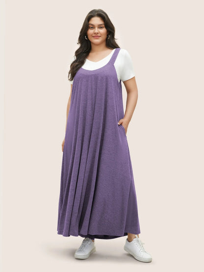 Summer Women Loose Plus Size Solod Color Sleeveless Casual Jumpsuits