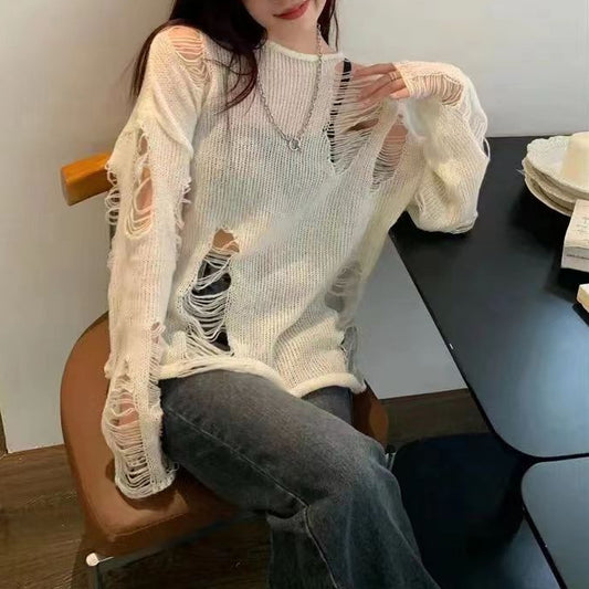 Slant Shoulder Casual Women Cozy Loose Knitted Sweater