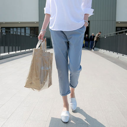 Pantalones casuales de algodón y lino de color liso para embarazadas, de pierna ancha y finos