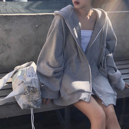 Sudadera con capucha y cremallera holgada informal de invierno para mujer