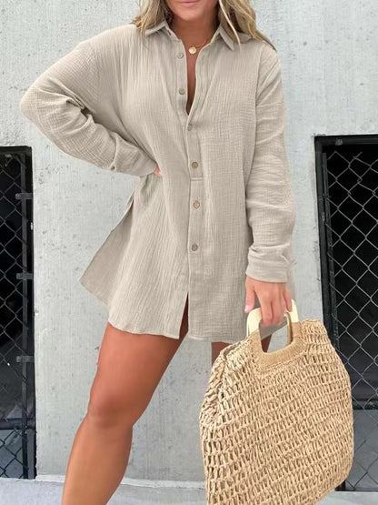 Conjunto informal de verano para mujer, de moda, de crepé doble, de manga larga