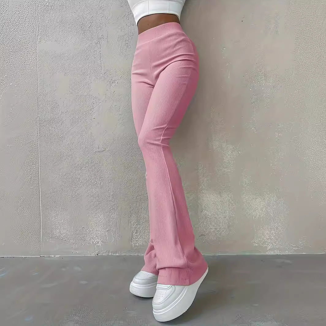 Women Fashion Casual Simple Solid Color High-Waist Slim-Fit Pants
