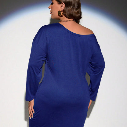 Vestido informal holgado de manga larga para mujer, talla grande, color liso