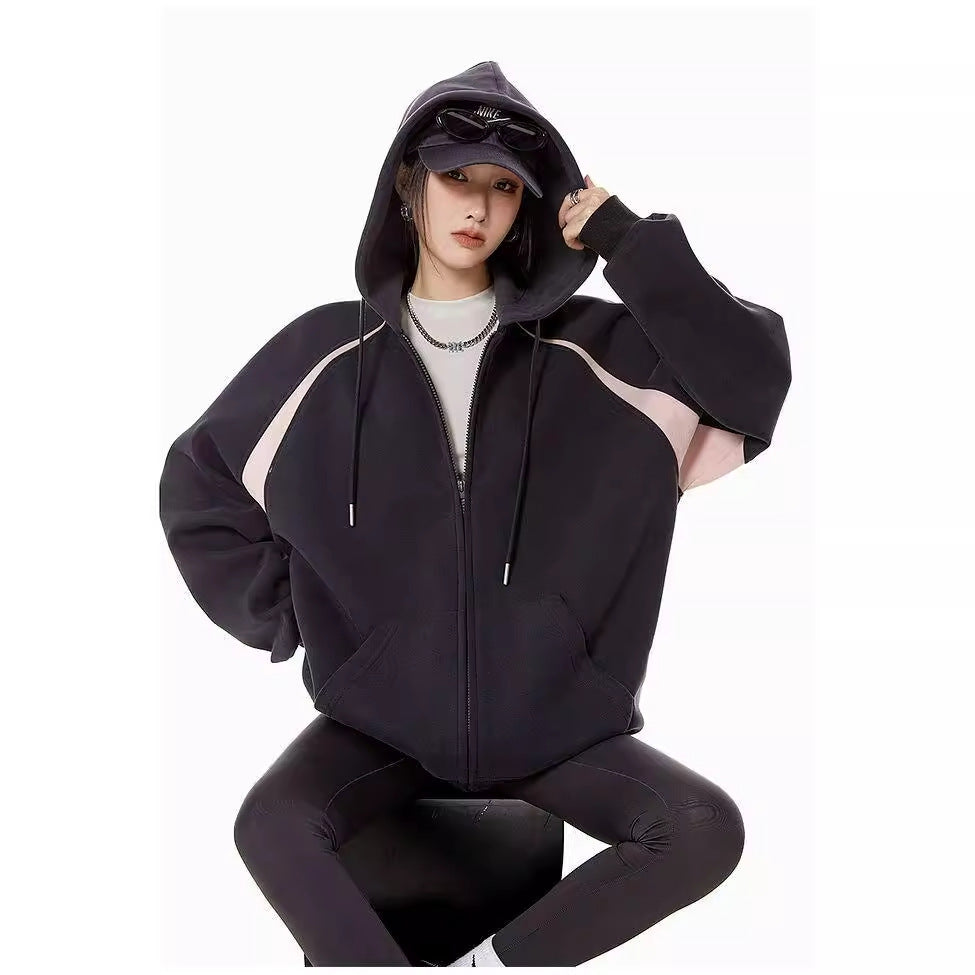Sudadera con capucha estilo cárdigan retro informal con cremallera para mujer