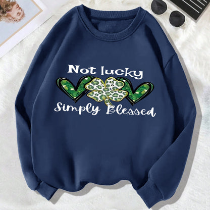 Spring Women Casual Crew Neck Four-Leaf Clover Long Sleeve Sweatshirt