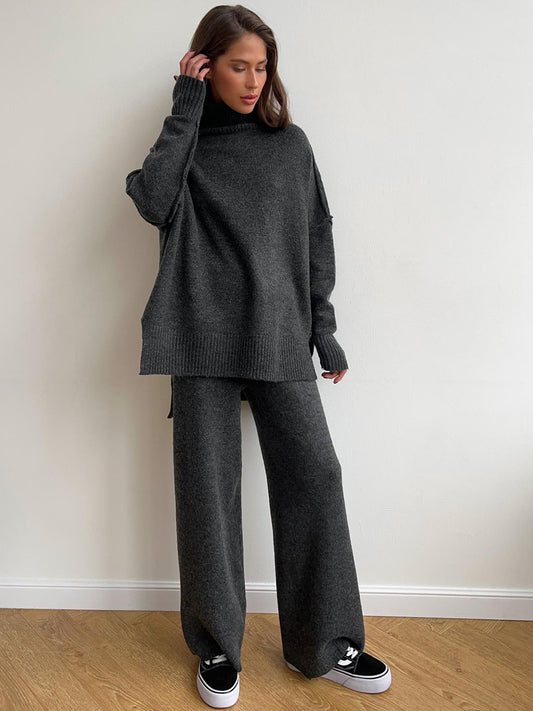 Turtleneck Sweater Women Autumn And Winter Loose Casual Cozy Thickened Knitted Pants Set