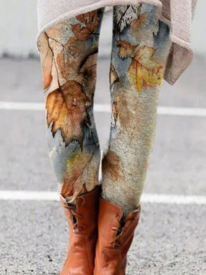 Women Printed Knit Slim High Waist Casual Leggings Pants