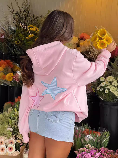 Women Fashion Casual Star Embroidered Long-Sleeve Hoodies