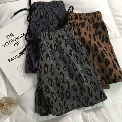 Sports Women Summer Leopard Print Loose Oversized Casual Elastic Waist Short