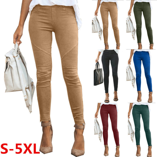 Women Casual Plus Size Solid Color Autumn Spring Skinny Pants