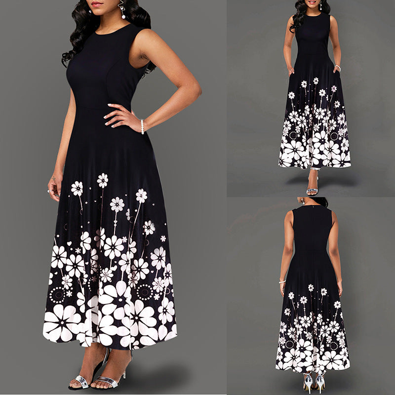Vestido maxi con estampado floral sin mangas, elegante e informal para mujer