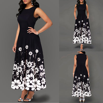 Vestido maxi con estampado floral sin mangas, elegante e informal para mujer