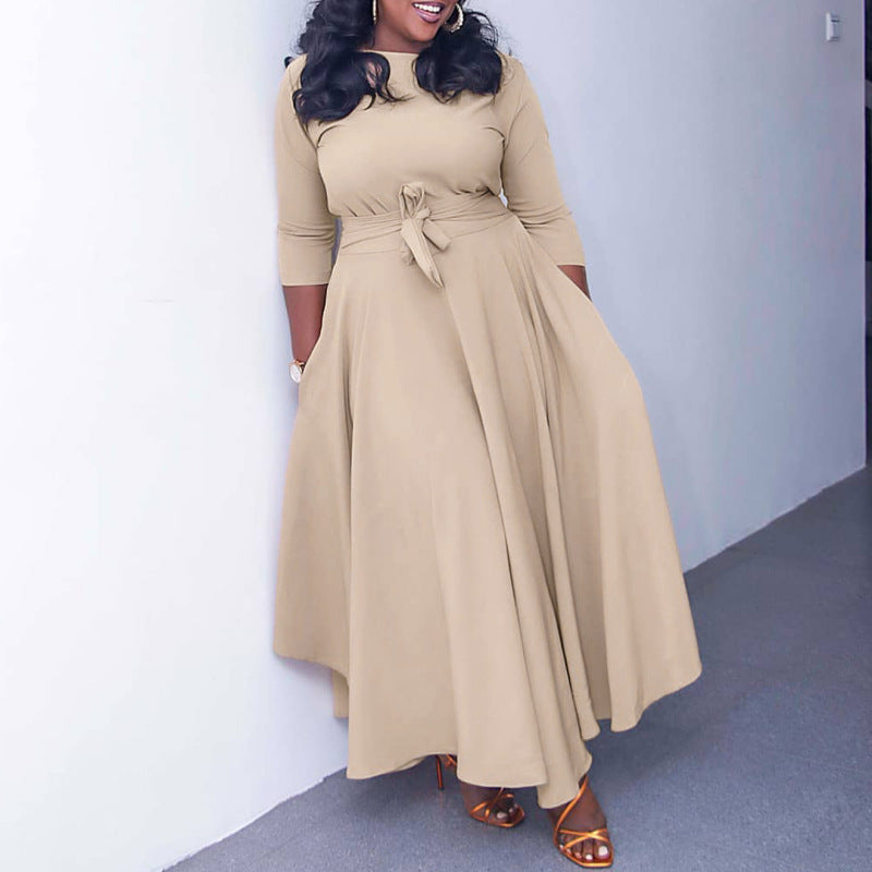 Plus Size Women Casual Basic Solid Color Long Sleeve Maxi Dress