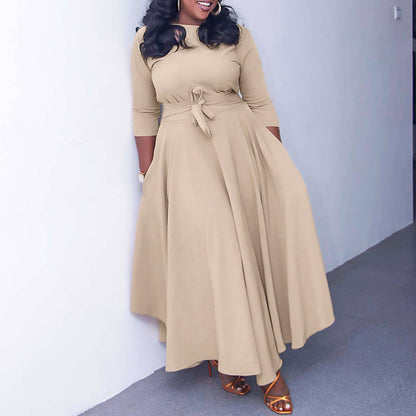 Plus Size Women Casual Basic Solid Color Long Sleeve Maxi Dress