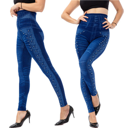 Women High Waist Slim Stud Casual Pants