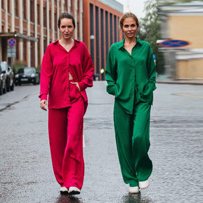 Conjunto de dos piezas de pantalón holgado con solapa, bolsillos y parte superior de un solo pecho, informal, a la moda para mujer