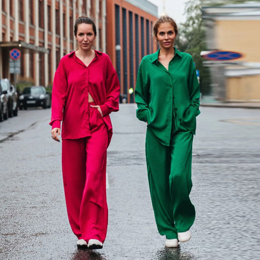 Conjunto de dos piezas de pantalón holgado con solapa, bolsillos y parte superior de un solo pecho, informal, a la moda para mujer