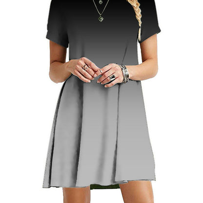 Vestido mini informal holgado de manga corta con estampado degradado de arcoíris y teñido anudado para mujer