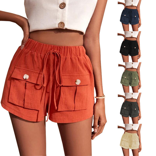 Summer Women Casual Drawstring Cargo Shorts