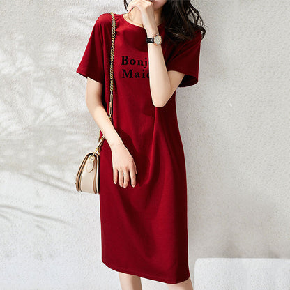 Women Fashion Casual Letter Printing Short Sleeve Dress