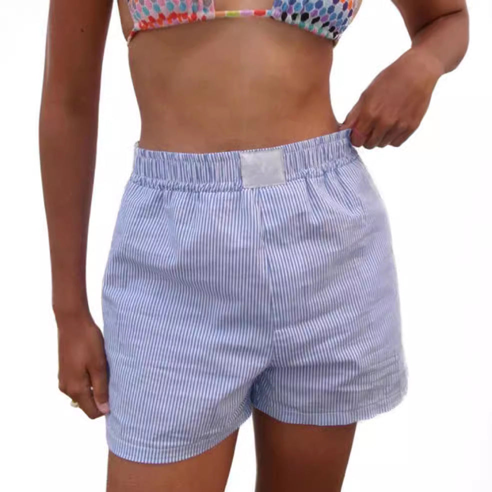 Pantalones cortos casuales de rayas de verano para mujer