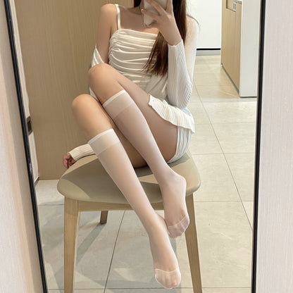 Medias de tubo transparentes JK de color liso para mujer, informales y a la moda