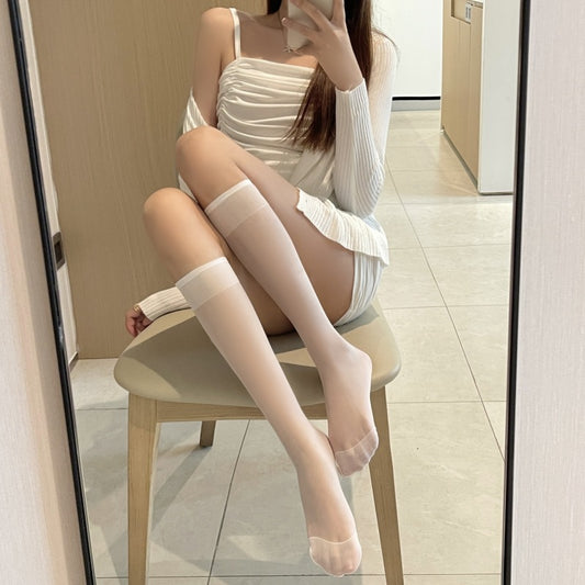 Medias de tubo transparentes JK de color liso para mujer, informales y a la moda