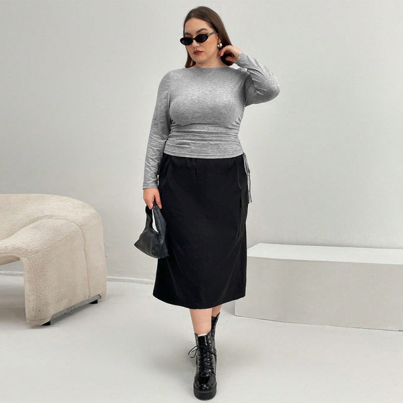 Women Fashion Casual Plus Size Solid Color Base Top