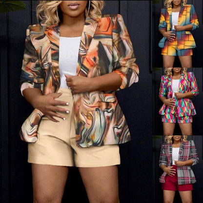 Chaqueta de traje de manga larga con estampado informal a la moda para mujer