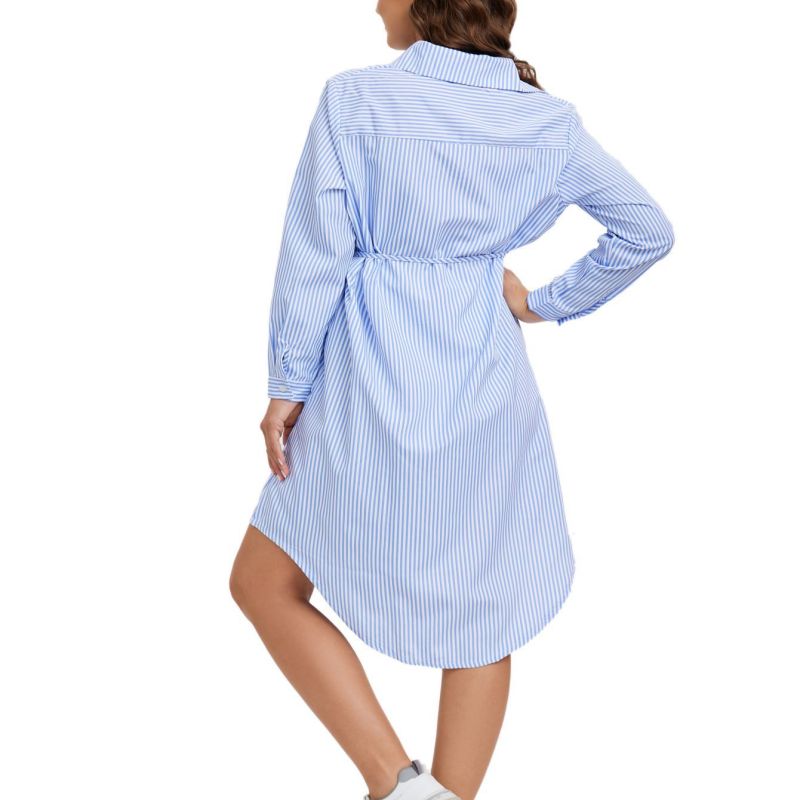 Vestido de maternidad informal con solapa y manga larga a rayas