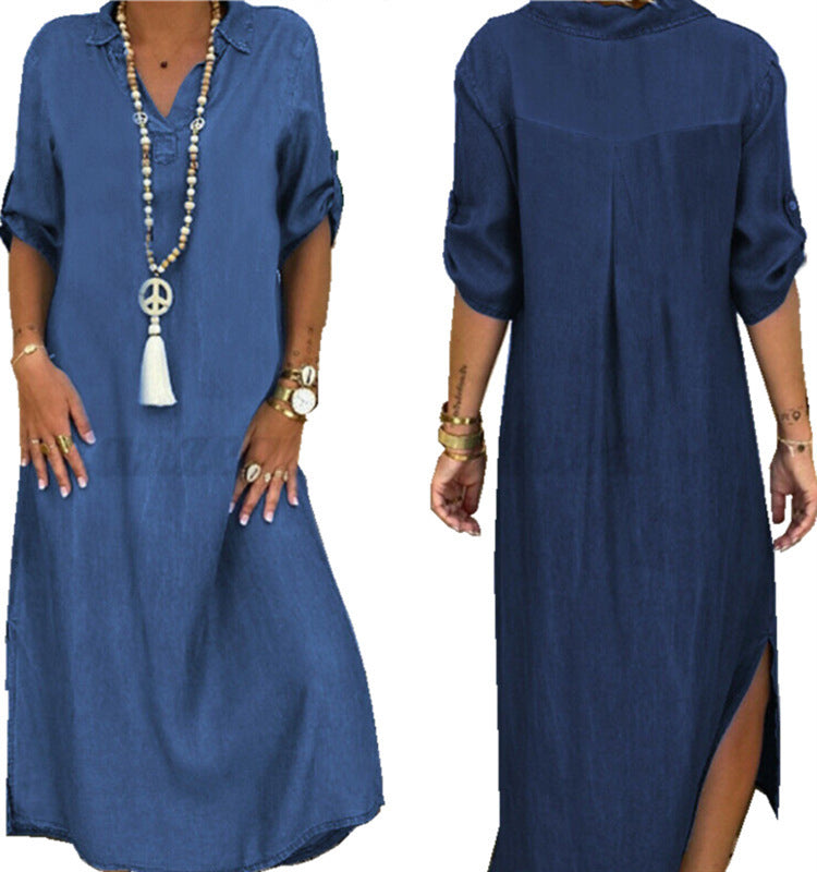 Vestido vaquero holgado informal de talla grande para mujer