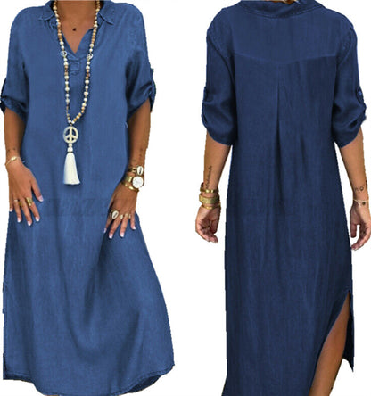 Vestido vaquero holgado informal de talla grande para mujer