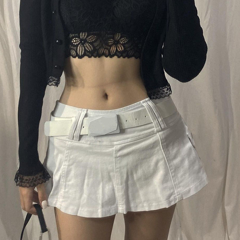 Women Casual Edgy Low Waist Solid Color Bodycon Skirt Without Belt