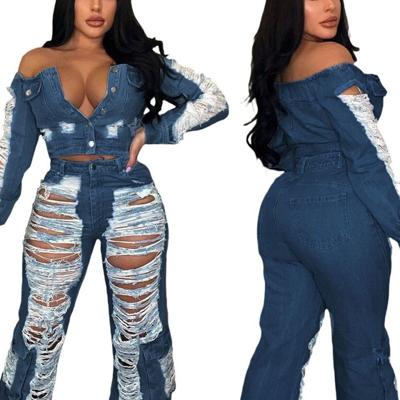 Women Fashion Casual Ripped Jeans