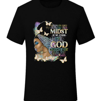 Women Casual Loose Plus Size Round Neck Short-Sleeved Pretty Girl Graphics Colorful Printed T-Shirt