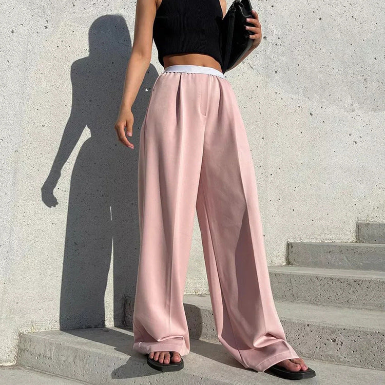 Women Fashion Loose Casual Solid Color Mopping Wide Legs Pants