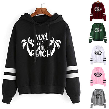 Sudadera informal holgada con estampado de letras de cocoteros y rayas de doble barra para mujer