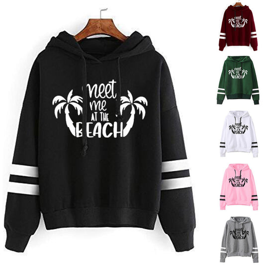 Sudadera informal holgada con estampado de letras de cocoteros y rayas de doble barra para mujer