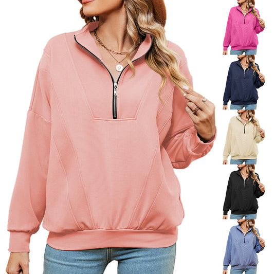 Sudadera informal de manga larga con cremallera y color liso para mujer, otoño e invierno
