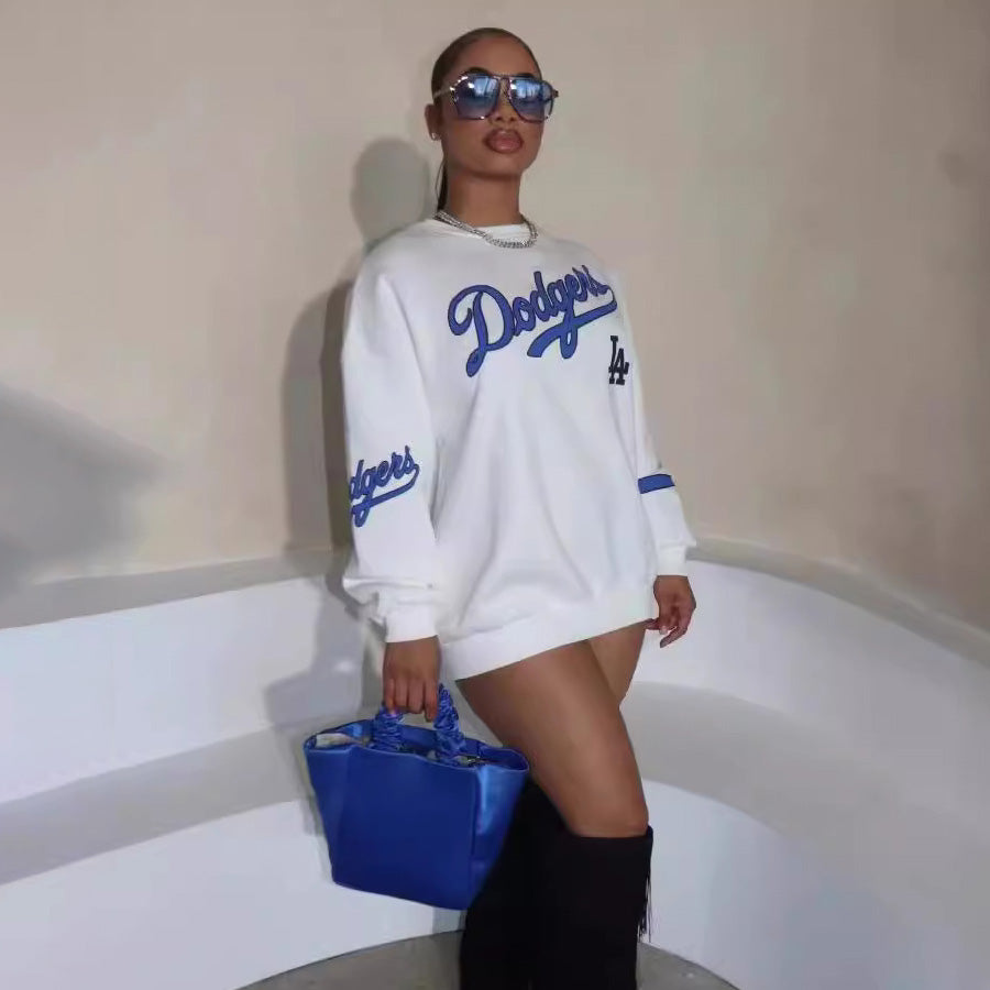 Sudadera informal de manga larga con estampado de letras holgadas para mujer