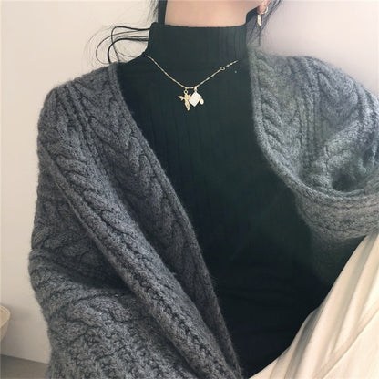 Suéter cárdigan informal largo y holgado de punto grueso de color liso para mujer para invierno