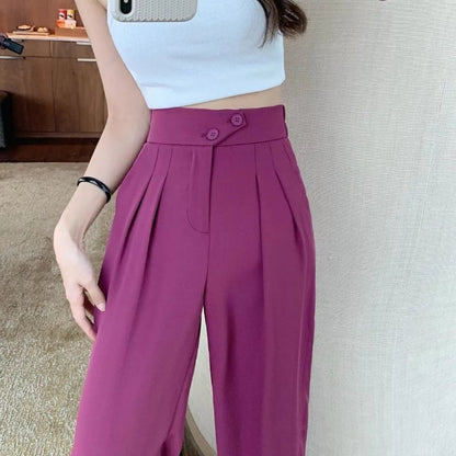 Pantalones casuales de cintura alta con pierna ancha y holgados para mujer