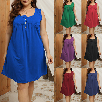 Vestido suelto sin mangas de color sólido casual de moda para mujer