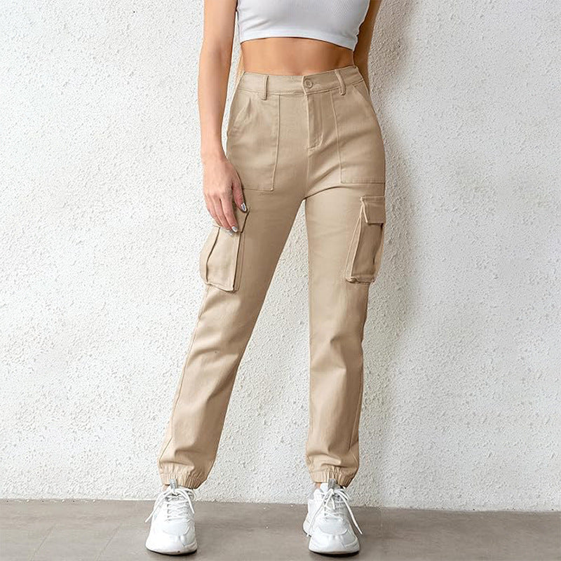 Women Fashion Casual Solid Color Jogger Cargo Pants